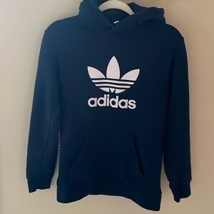 Adidas Men XS Navy Blue Trefoil Hoodie Sweatshirt Pullover Top Athletic Terry